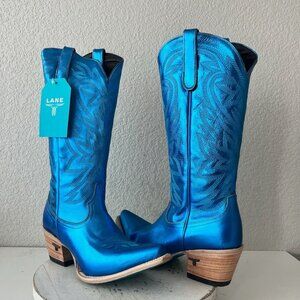 Lane SMOKESHOW Womens Cowboy Boots 10 Metallic Blue Western Tall Snip Toe